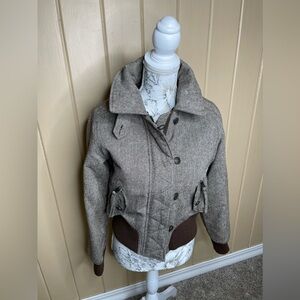Greenlander Ivanka Coat Fitted Crop Full Zip Brown Tweed Size Medium
